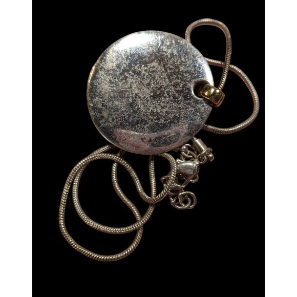 Modern Medallion Silver Tone Pendant Necklace With AK Engraved Gold Tone Bail - Picture 3 of 8